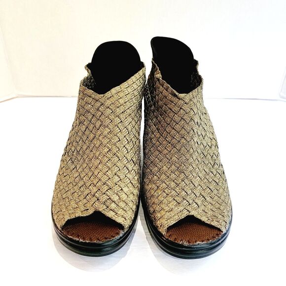 Bernie Mev Claire Peep Toe Booties Womens Size 39 8.5 Bronze Woven Pumps Sandals - Picture 1 of 10